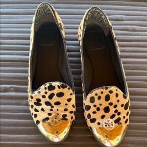 Tory Burch Leopard Print Flats with Gold Cap-Toe
